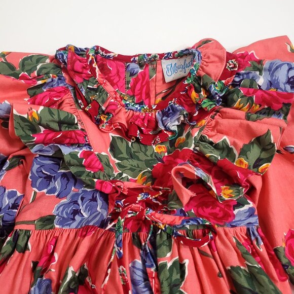 Mousefeathers Vintage Girl Toddler Dress Size 2 Floral long Sleeve Ruffles Ties - Picture 4 of 12